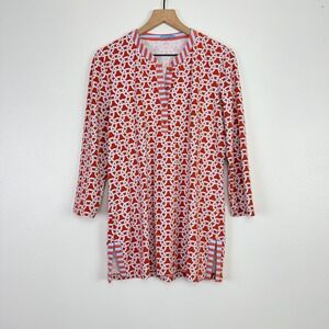 J. McLaughlin Geometric Print Tunic Top‎ Size M 3/4 Sleeve Orange Catalina Cloth